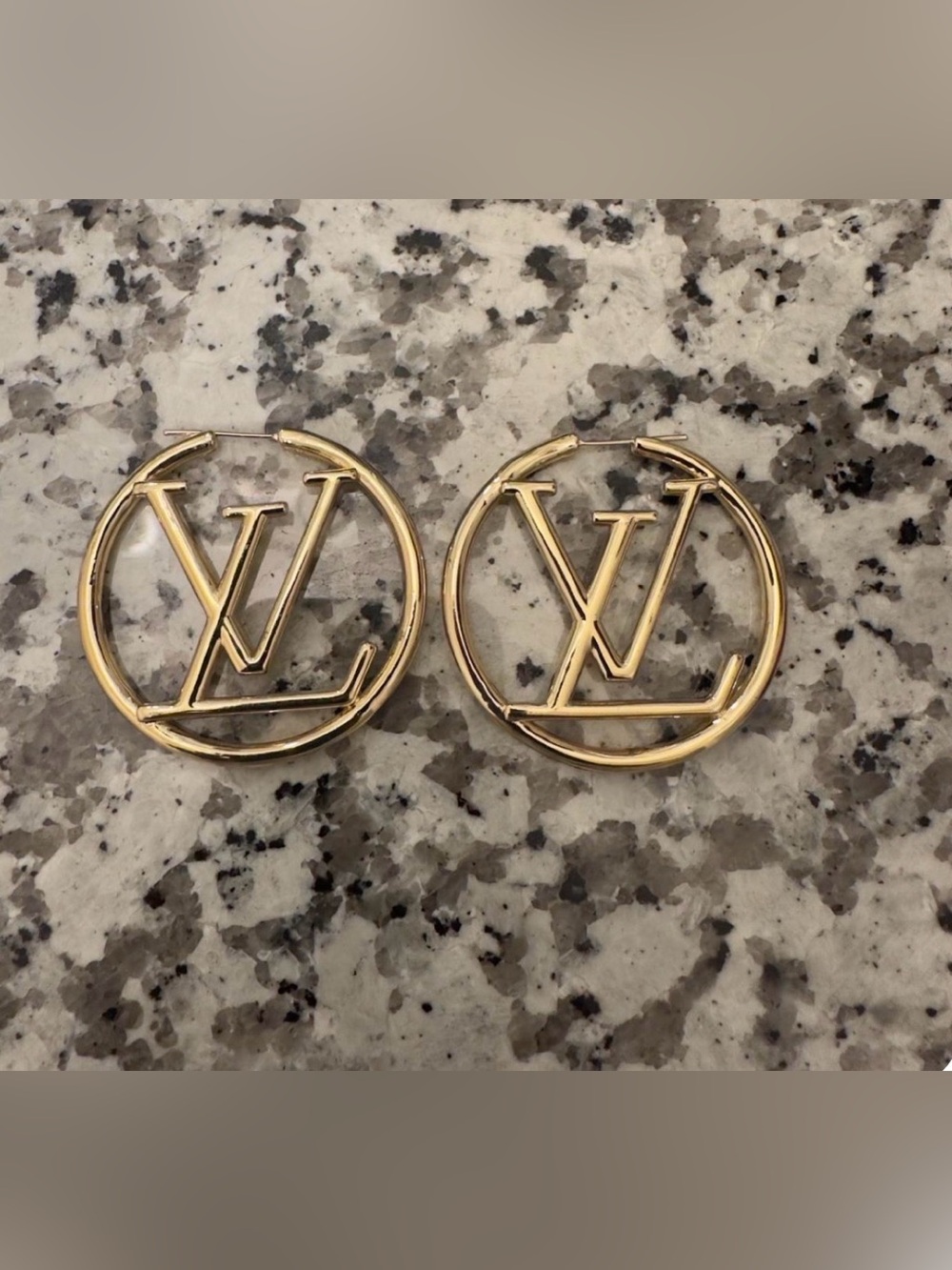 Gold LV Logo Hoop Earrings